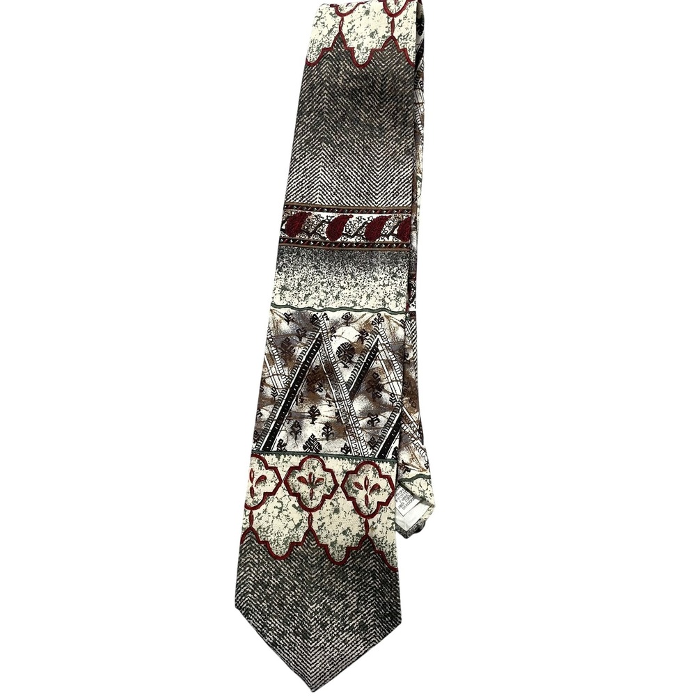 Towncraft Tie Mens One Size Brown Geometric Classic Woven Polyester Necktie USA